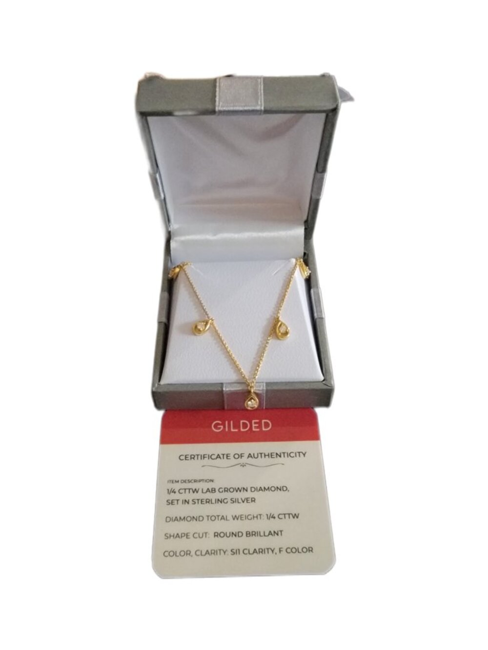 Lab Grown Diamond Teardrop Station Necklace Gold Over Silver NWT - Picture 8 of 8